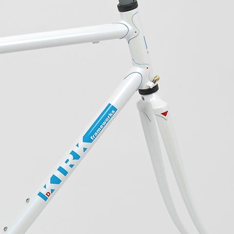 white KIRK with blue details